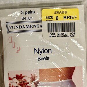 Rare Vintage Sears Fundamentals VIP Nylon Briefs 3-Pack Beige Size 6 NWT, NOS